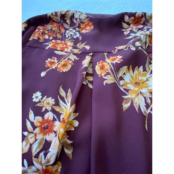 Daniel Rainn Split Neck Blouse Burgundy/Orange Floral Roll Tab Sleeve​ Size PXS - Picture 10 of 14